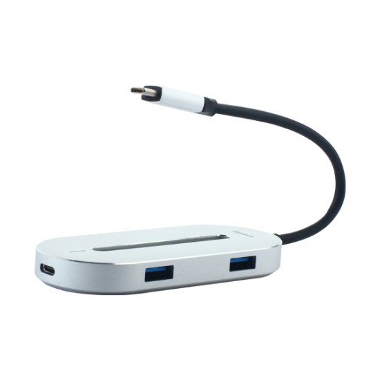 Переходник Baseus O HUB Type-C Adapter 5в1 (CABOOK-OS) Type-C to USB3.0x3/ HDMI/ Type-C для MacBook Серебристый