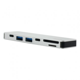 Переходник Deppa Thunderbolt C 7в1 (73122) Type-C to USB3.0x2/ HDMI/ Thunder3/ Type-C/ SD/ MicroSD для MacBook Серебристый