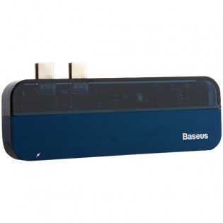 Переходник Baseus Transparent Series 5в1 (CAHUB-TSO3) Dual Type-C to USB3.0x2/Type-Cx2/ 4K HDMI для MacBook Синий