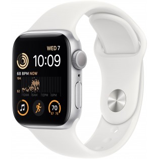 Apple Watch Series SE-2 (2022) 40mm Silver (серебристый) со спортивным ремешком белого цвета