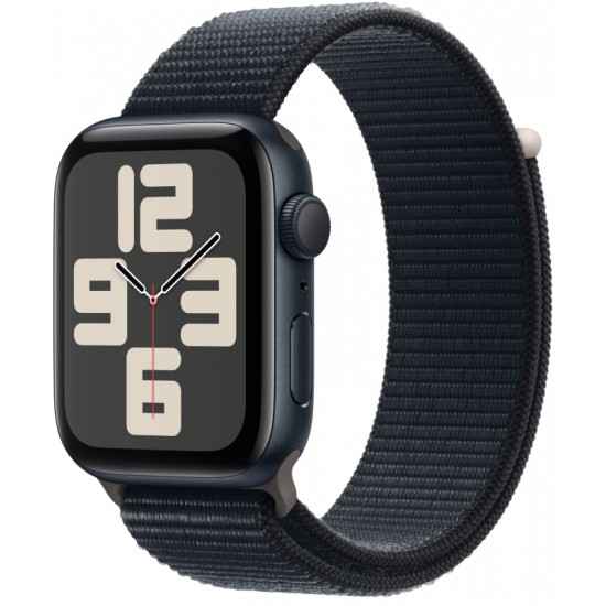 Apple Watch Series SE-2 (2023) 44mm Midnight (тёмная ночь / черный) со спортивным тканевым ремешком цвета "тёмная ночь"