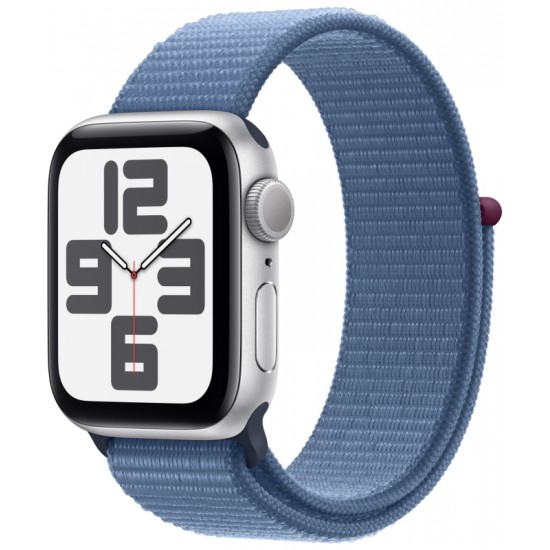 Apple Watch Series SE-2 (2023) 40mm Silver (серебристый) со спортивным тканевым ремешком цвета "ледяной синий"
