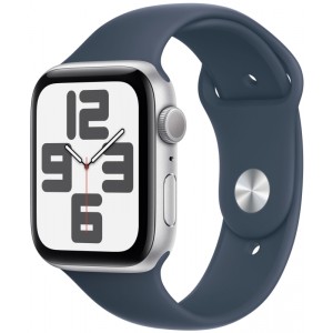 Apple Watch Series SE-2 (2023) 44mm Silver (серебристый) со спортивным силиконовым ремешком цвета "грозовой синий" S/M/L