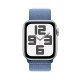 Apple Watch Series SE-2 (2023) 44mm Silver (серебристый) со спортивным тканевым ремешком цвета "ледяной синий"